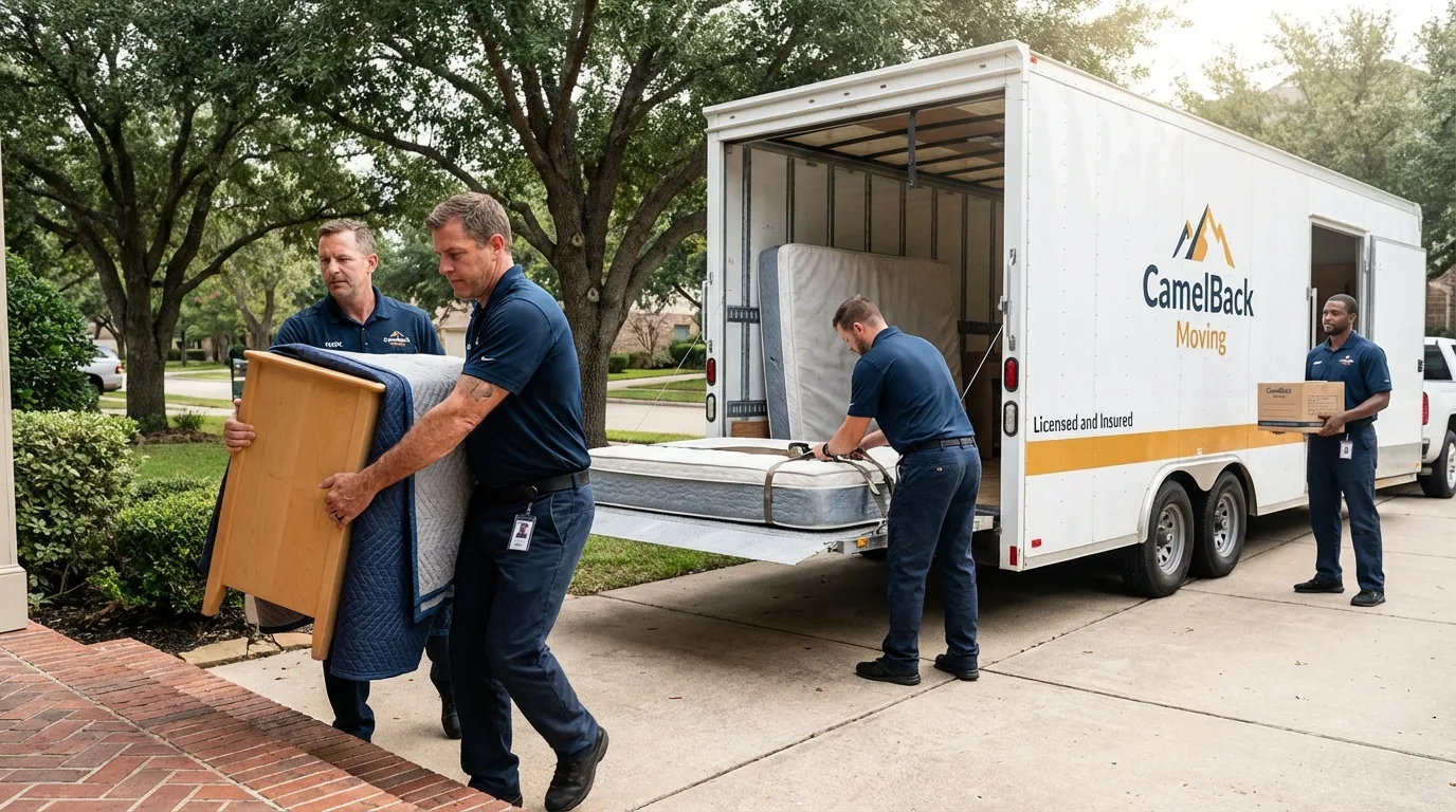 Crew loading residential truck for cross-state move from Milford, UT