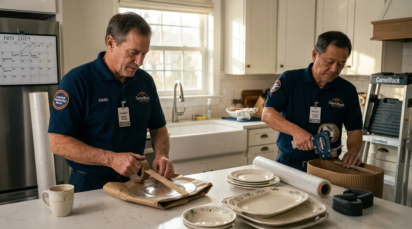 Professional crew packing kitchen dishware in Milford, UT